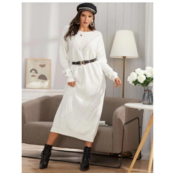 Ivory Long Maxi Sweater Dress Tunic - Picture 3 of 6